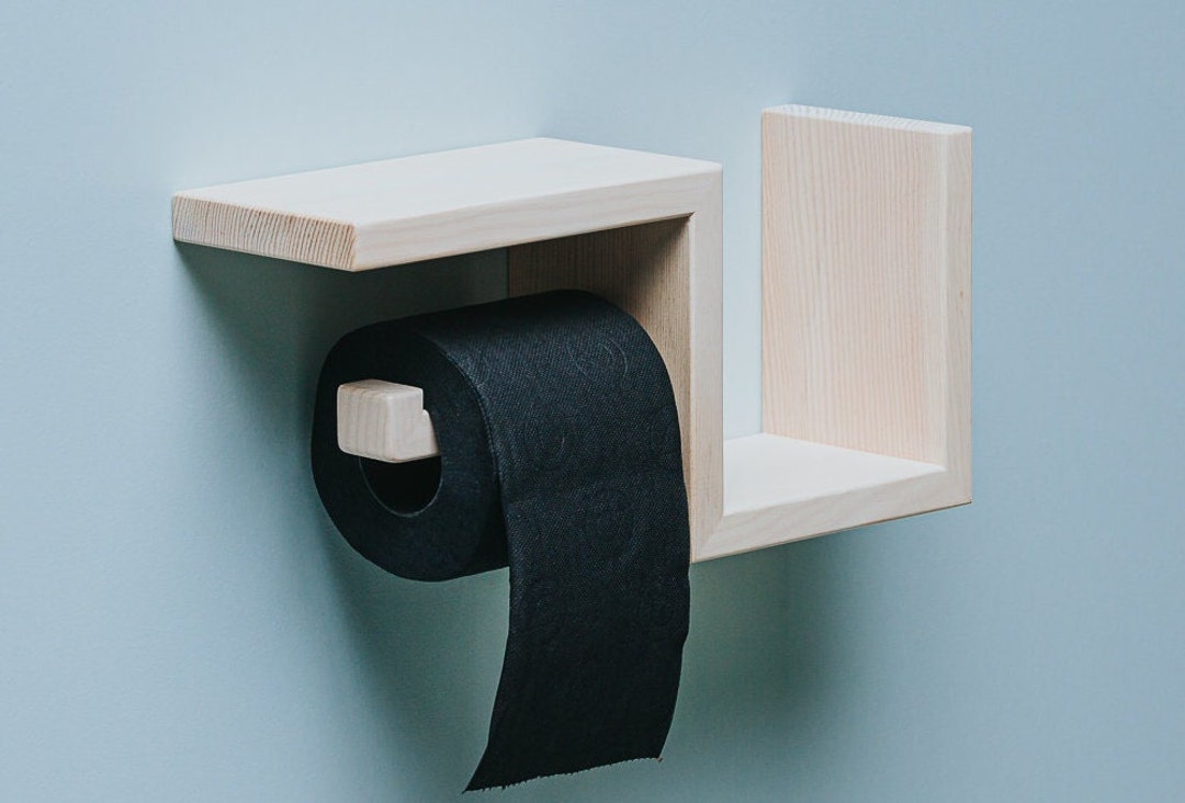 Toilet Paper Holder Shelf Wc Roll Wall Mount Wood Floating Etsy
