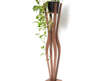 Soporte alto para plantas de interior, pilar curvo de ratán para suelo, soporte de madera para macetas, nogal/roble único hecho a mano.