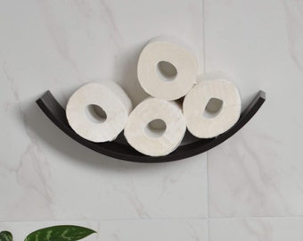 Toilet paper holder, Oak wooden shelf wc roll storage wall mount floating rolls unique holders for bathroom wood (mini SMILE)