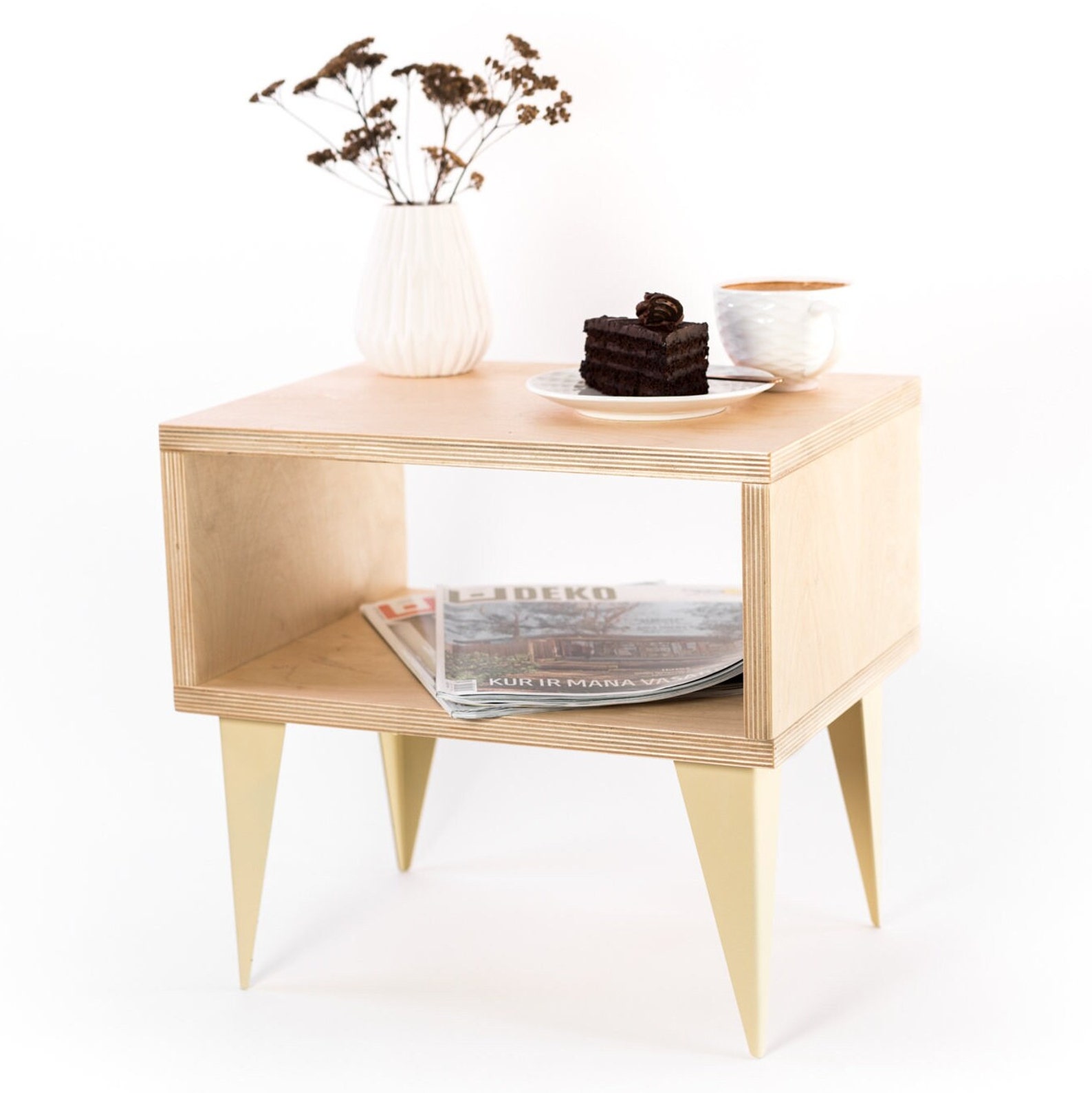 Nightstand End Table Bedside Wood Shelf With Metal Legs Table Etsy