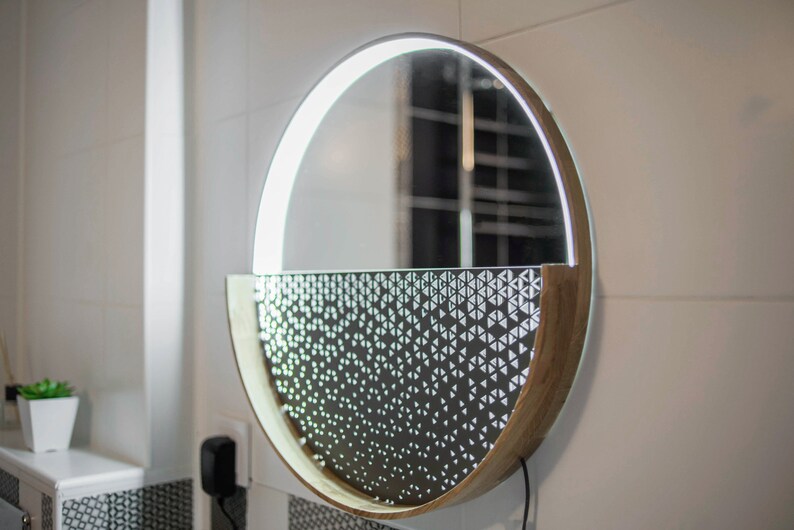 Mirror With Lights Round Decorative Wall Mirror Wood Circle Etsy