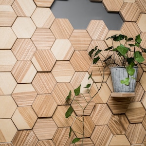 Wood hexagon wall art Decor geometric Honeycomb sculpture Panels Unique mosaic UNFINISHED Hexagons