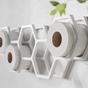 Toilet paper holder shelf wc roll wall mount wood floating rack for bathroom honeycomb image 1