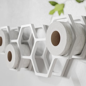 Porta carta igienica da parete, mensola portaoggetti galleggiante in legno TP per più rotoli di carta igienica, porta rotolo di carta igienica sospeso in legno a nido d'ape
