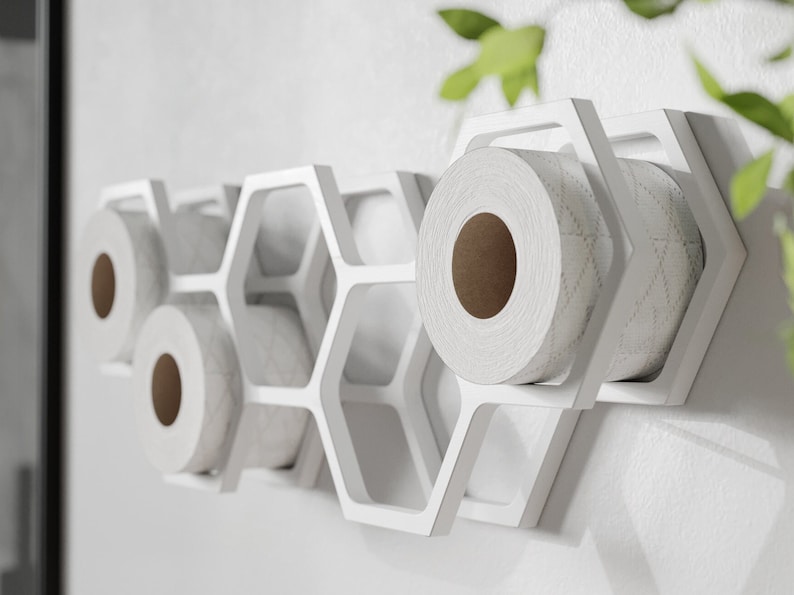 Toilet paper holder shelf wc roll wall mount wood floating rack for bathroom honeycomb image 1