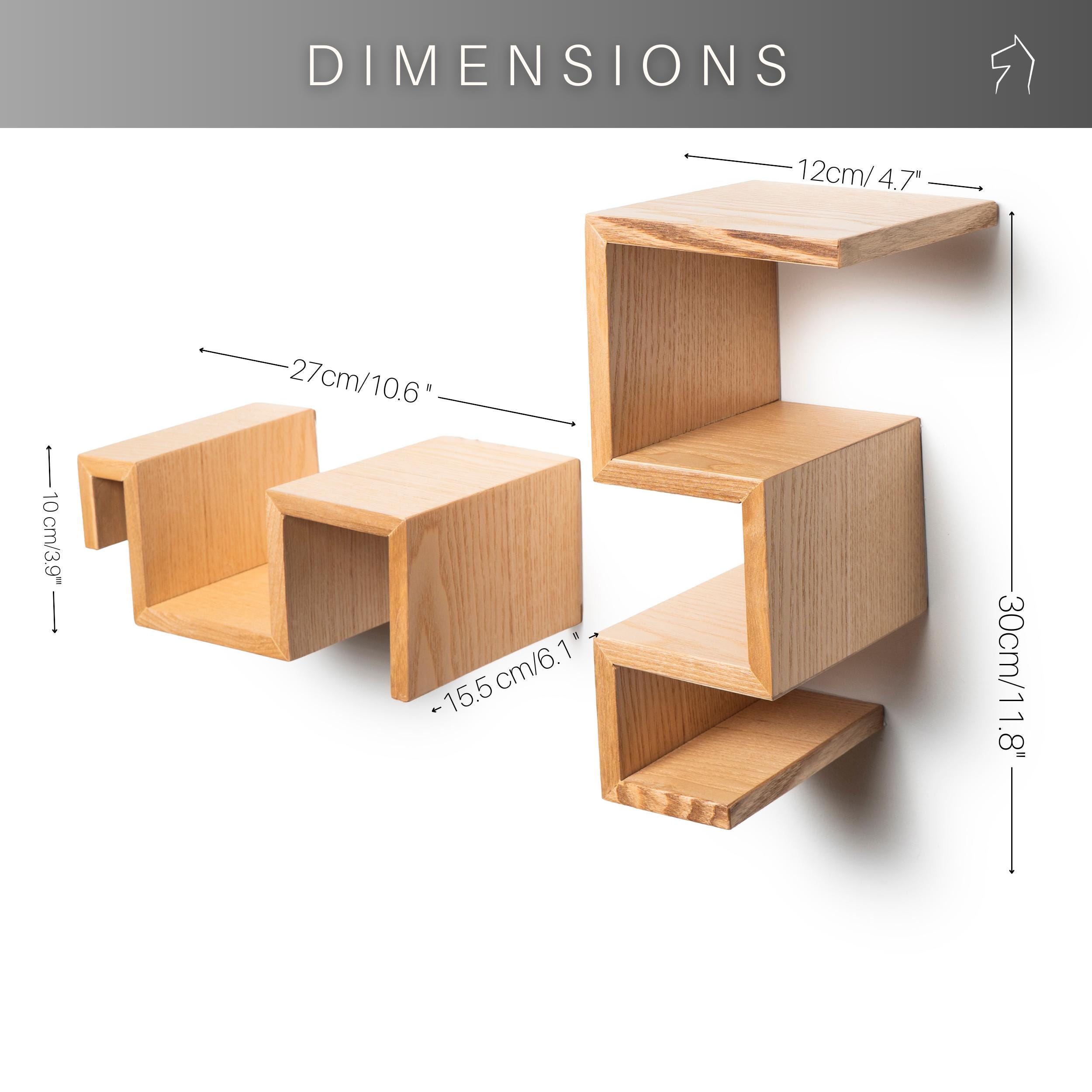 Wooden Floating Wall Shelf, Geometric Shelves Unique Design, Ashwood ...