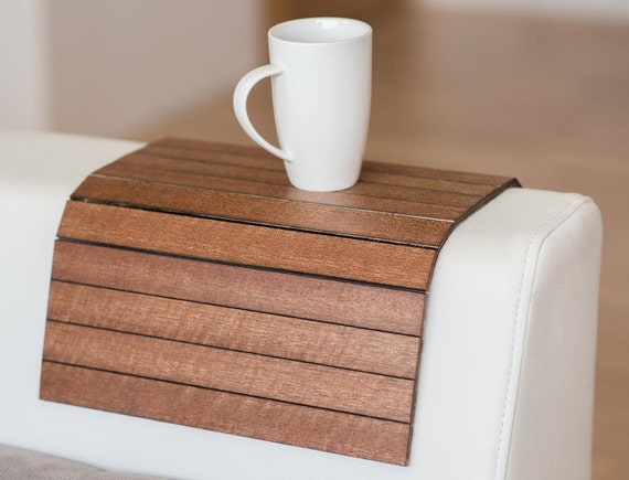 Sofa Arm Tray Table Couch Bedside Wood Coaster Coffee Cup Foldable