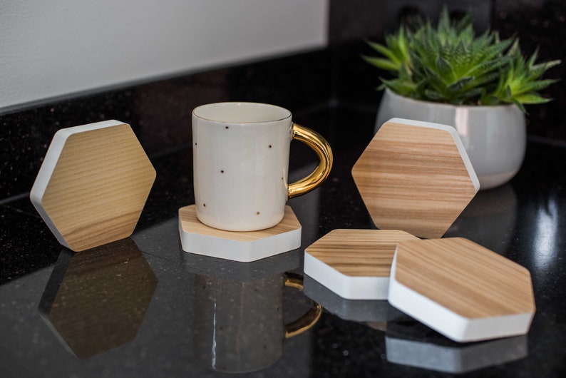 Glass coaster hexagonal coaster wooden coaster drink coaster for glass hardwood trays natural wood coaster tea coaster
