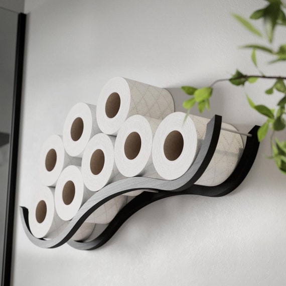 Portarrollos de papel higiénico montado en la pared, organizador de papel  de seda de madera con estante de almacenamiento, soporte de rollo de papel
