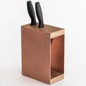Knife block holder standing display designer made of rustic steel and wood