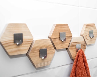 Holz Kleiderhaken Handtuchhaken Holzwandhaken Badezimmer Handtuchhaken für Wand Holzhaken Badezimmeraufbewahrung Wandhalterung-Honeycomb