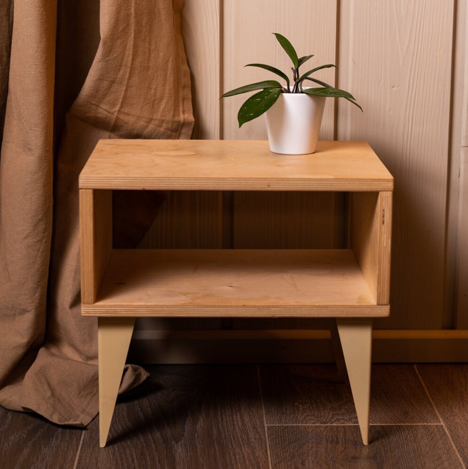 Nightstand End Table Bedside Wood Shelf With Metal Legs Table Etsy