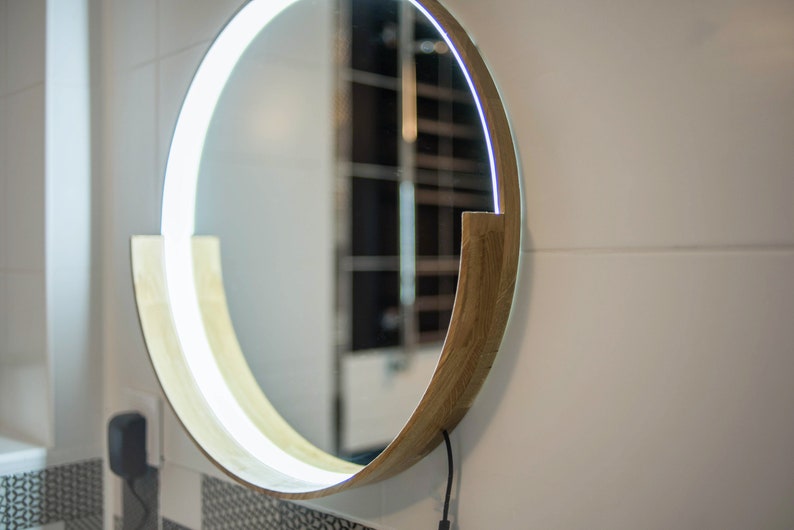 Mirror With Lights Round Decorative Wall Mirror Wood Circle Etsy