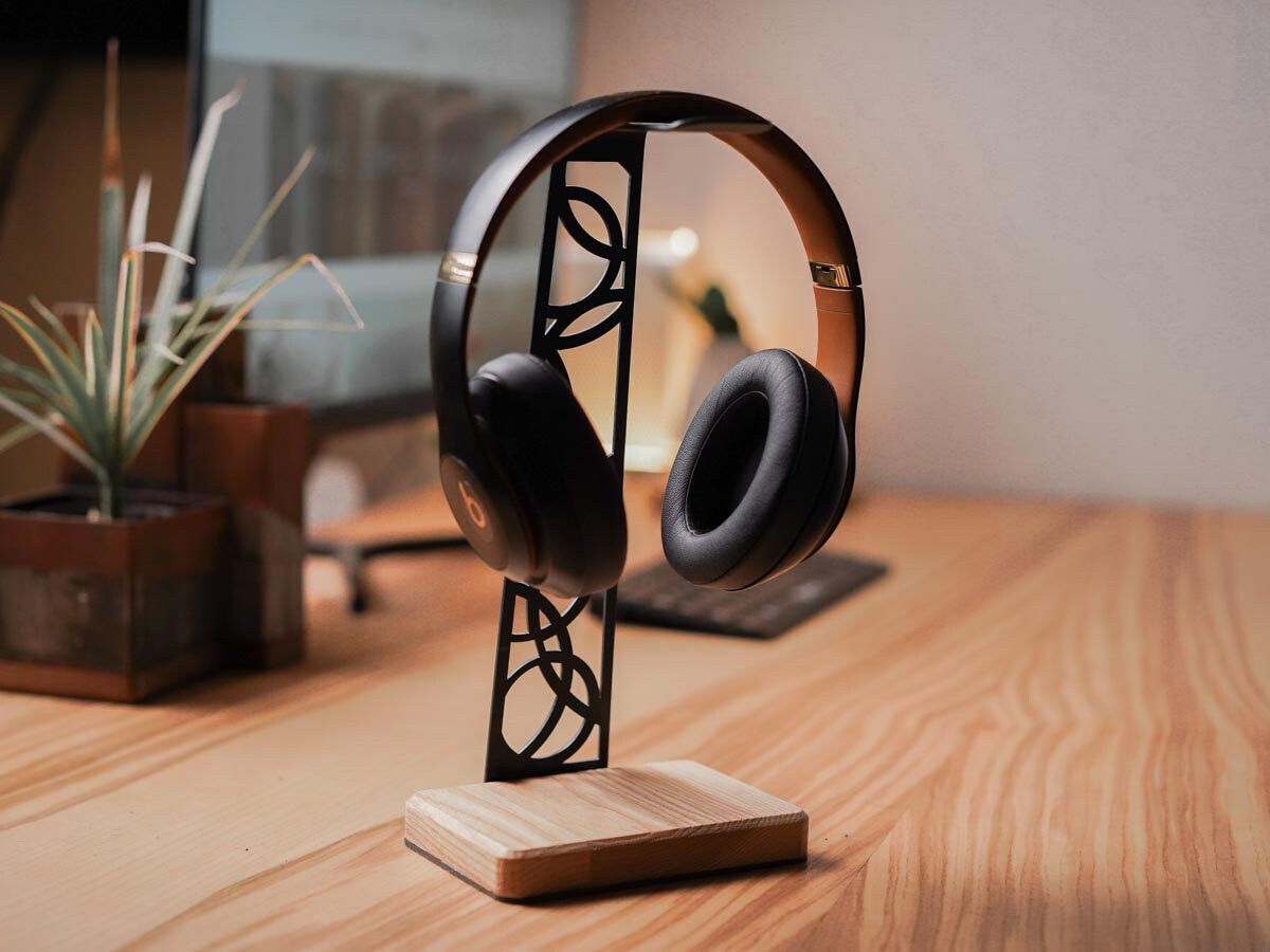 Headphone Stand Wood Desk Earphone Holder Wooden and Metal Etsy