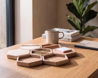 Desktop storage organizer wooden office desk organization wood table workplace supplies organize hexagon
