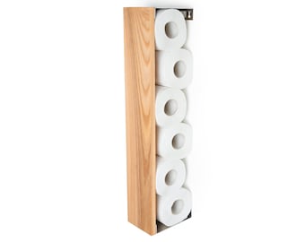 Toilet Paper Holder Wall Mount, Wooden Rack, Ashwood TP holder stand, Vertical WC Roll Organizer, Bathroom Accessories