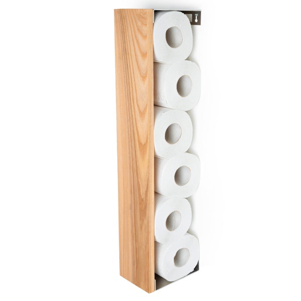 Toilet Paper Holder Wall Mount, Wooden Rack, Ashwood TP holder stand, Vertical WC Roll Organizer, Bathroom Accessories