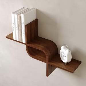 Floating Wall Mounted Shelf from Wood, Decorative Geometric Wooden Shelves, Unique Oak Hanging Display, Walnut Rack