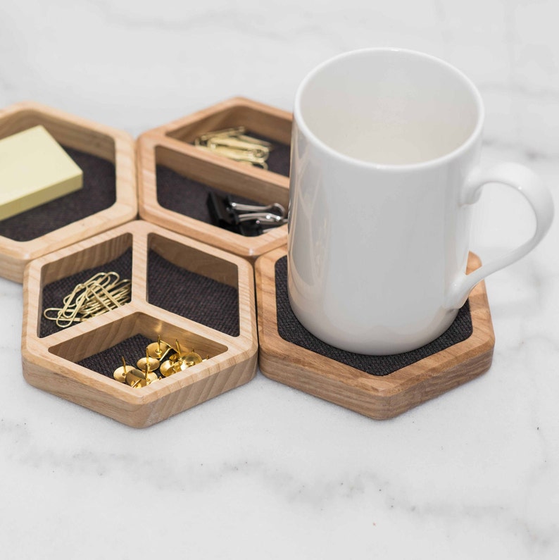 Home Office Desk organizer wooden organization hexagon table workplace decor desk image 7