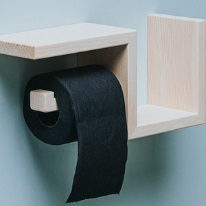 Toilet paper holder shelf wc roll wall mount wood floating rack for bathroom with shelf