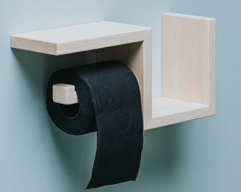 Toilet paper holder shelf wc roll wall mount wood floating rack for bathroom with shelf