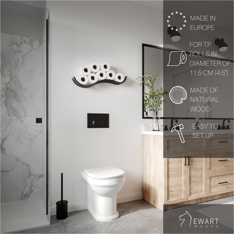 Toilettenpapierhalter Regal WC-Rolle Wandhalterung Holz schwimmendes Regale für Badezimmer Wave Bild 2