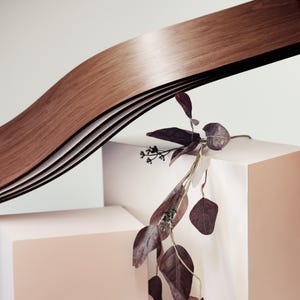 Floating Shelf Wall Mounted, Walnut Hanging Geometric Shelves, Curved Wall Shelf with Hidden Bracket, Wooden Oak Decor Display image 3