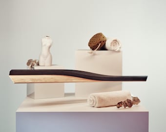 Towel Holder with Shelf, Wall Mounted Floating Towel Drying Rack Modern Style, Horizontal Walnut Bathroom Organizer
