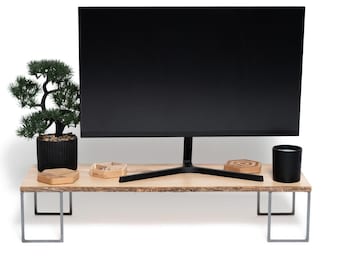 Support pour écran en bois avec écorce, rehausseur de bureau pour ordinateur avec pieds en métal, accessoires de bureau