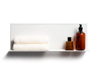 Metal Floating Wall Shelf White, Wandregal Industrial Shelves, Steel Décor, Perforated Shelf