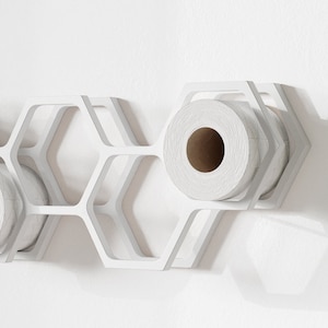 Toilet paper holder shelf wc roll wall mount wood floating rack for bathroom honeycomb image 7
