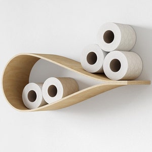 Toilet Paper Holder Storage, Wall Mount Shelf, WC Roll floating wood rack for bathroom DROP