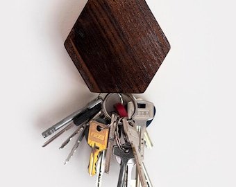 Magnetic Wooden Key Holder, Wall Mounted Hook for Scarves and Hats, Entryway Keys Organization, Hexagon Magnet Rack for Organizing