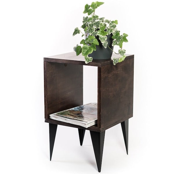 Nightstand bedside table wood shelf with metal legs living room furniture bed night table stand