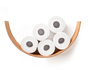 Toilet paper holder wooden shelf wc roll storage wall mount floating rolls unique holders for bathroom wood (SMILE)