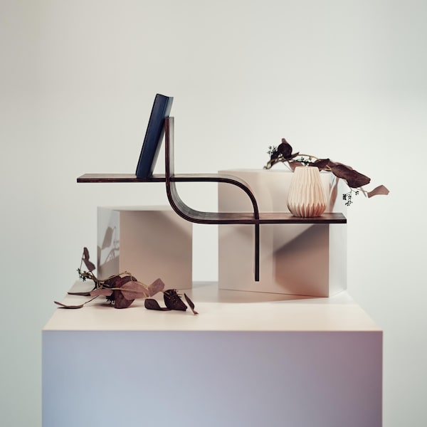 Floating Wall Mounted Shelf from Wood, Decorative Geometric Wooden Shelves, Unique Oak Hanging Display, Walnut Rack
