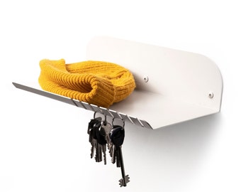 Soporte de pared para llaves con estante, organizador de correo para entrada con ganchos para llaves para puerta principal moderna