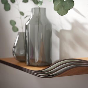 Floating Shelf Wall Mounted, Walnut Hanging Geometric Shelves, Curved Wall Shelf with Hidden Bracket, Wooden Oak Decor Display image 12