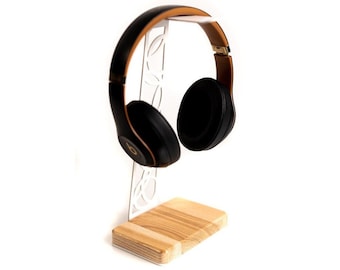 Headphone metal stand wood holder stands white for desk