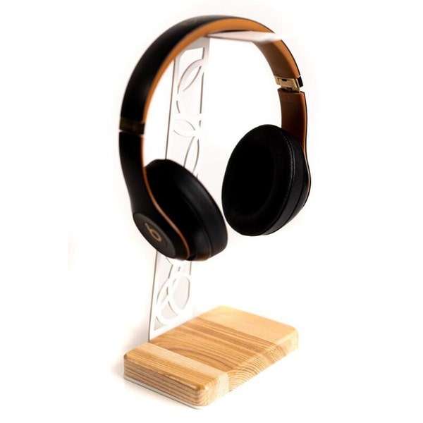Kopfhörer Metallständer Holzhalter steht weiß für Schreibtisch
