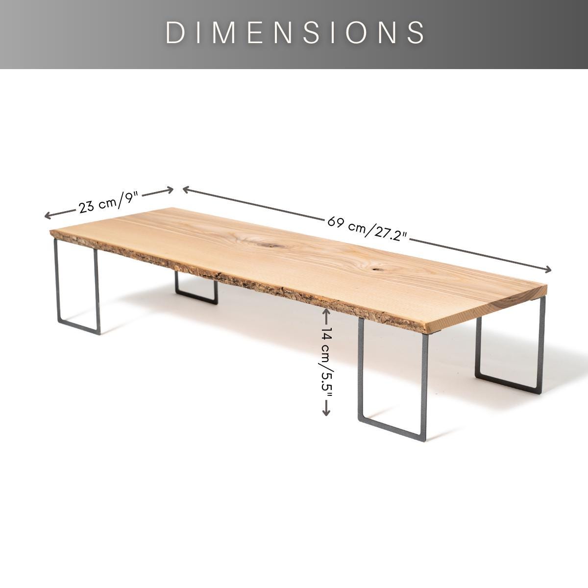 Wooden Monitor Stand With Bark, Computer Desktop Riser With Metal Legs ...