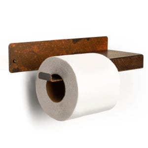 Porta carta igienica da parete, porta rotolo WC galleggiante in stile rustico con ripiano, porta carta igienica nero esclusivo con legno di carbone, design da fattoria