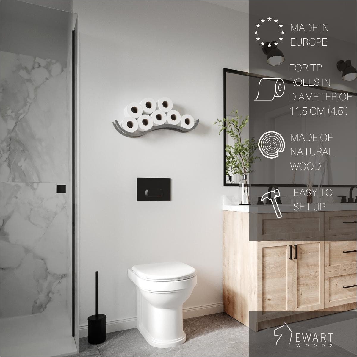Wolk Vormige Houten Toiletpapierhouder - Wandplank Eiken - Ruimtebesparende Badkamer Organizer
