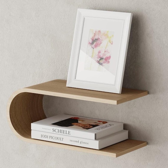 Floating Wall Display Shelf, Modern Bedroom Shelves, Small Wooden Shelving, Geometric Hanging Ledge, Invisible Bracket Unit