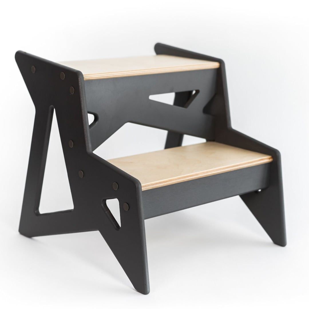 Sgabello In Legno A 2 Gradini FYGUES: Per Adulti E Bambini, Antiscivolo, Portata 226 Kg, Per Letto Alto, Cucina, Camper, Marrone Rustico