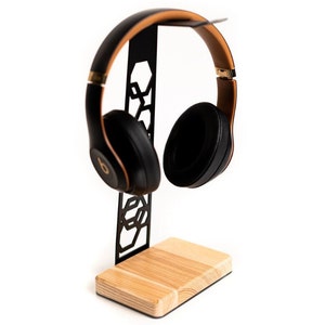 Wooden Headphone Stand Earphone holder unique modern Metal Headphone Hanger Gift for Music Lover geometric