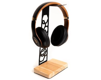 Wooden Headphone Stand Earphone holder unique modern Metal Headphone Hanger Gift for Music Lover geometric