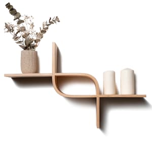 Floating Wall Mounted Shelf from Wood, Decorative Geometric Wooden Shelves, Unique Oak Hanging Display, Walnut Rack
