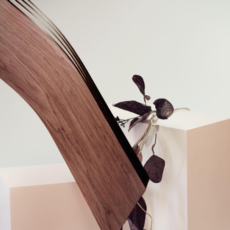 Floating Shelf Wall Mounted, Walnut Hanging Geometric Shelves, Curved Wall Shelf with Hidden Bracket, Wooden Oak Decor Display image 4