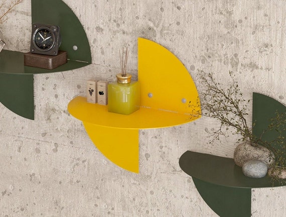 Piccola mensola a muro in metallo, ripiani geometrici colorati circolari  facili da montare, design unico -  Italia